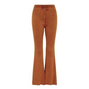 SPELL & THE GYPSY Pants Margot Ribbed Knit Bell Bottoms Copper Brown Gold Small